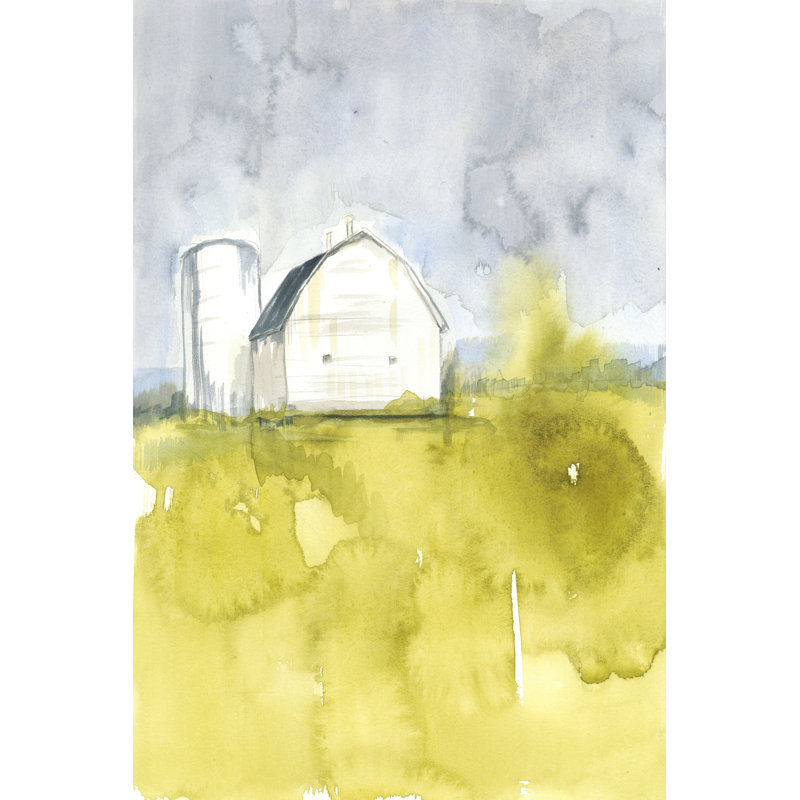" White Barn On Citron II " by Jennifer Goldberger Painting Print, 36" H x 24" W x 1.25" D