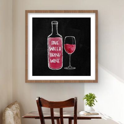 «Save Water Drink Wine - Motivational Man Cave», reproduction d'art mural