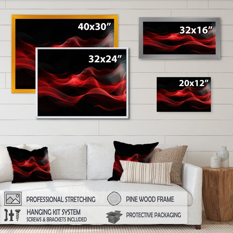 Red Black Contemplative Abstraction IX - Print, Black Picture Framed, 12" H x 20" W x 1" D