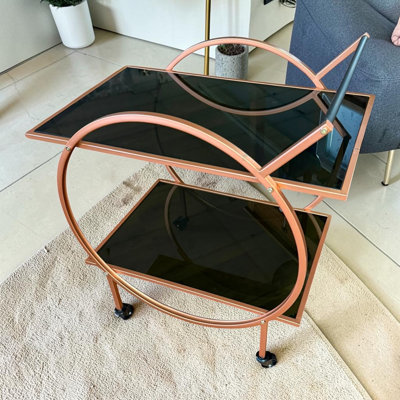 Gold Metal Drinks Trolley With Smoked Glass