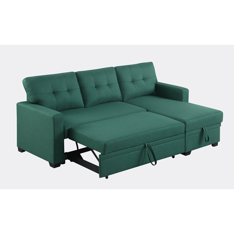 81.9'' Square Arm Sofa Bed, Green Cotton Blend