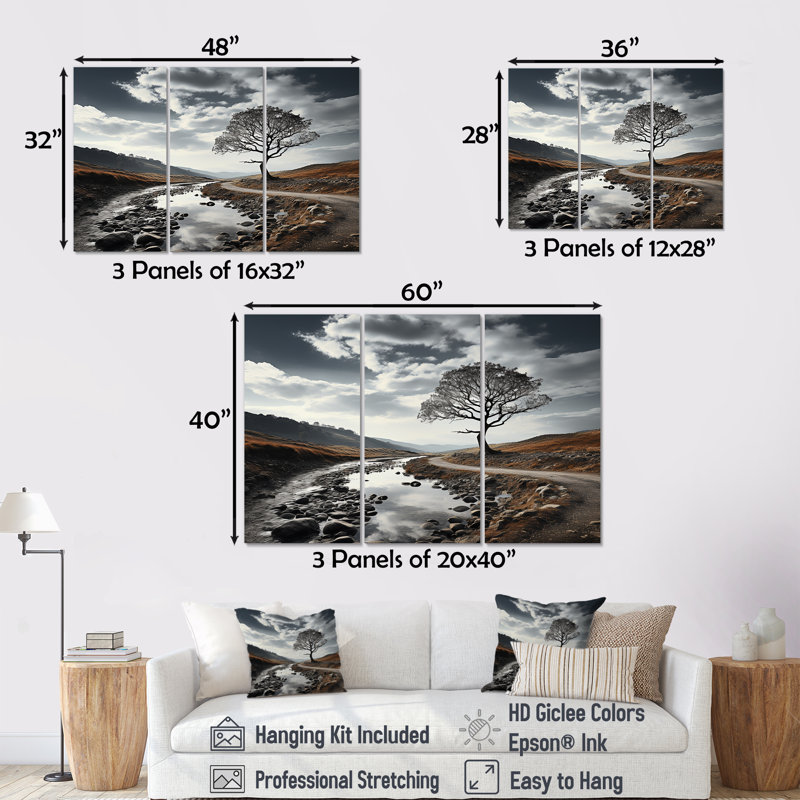 «Mountain Tree Minimalisme Charm I - Landscape Mountains», ensemble de reproduction d'art mural, H 28 po x l 36 po x P 1 po
