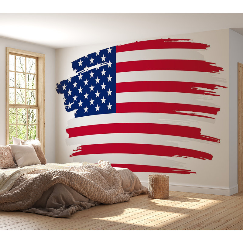 Premium Peel & Stick Wall Mural - American Flag Brush Strokes, 96" L x 120" W