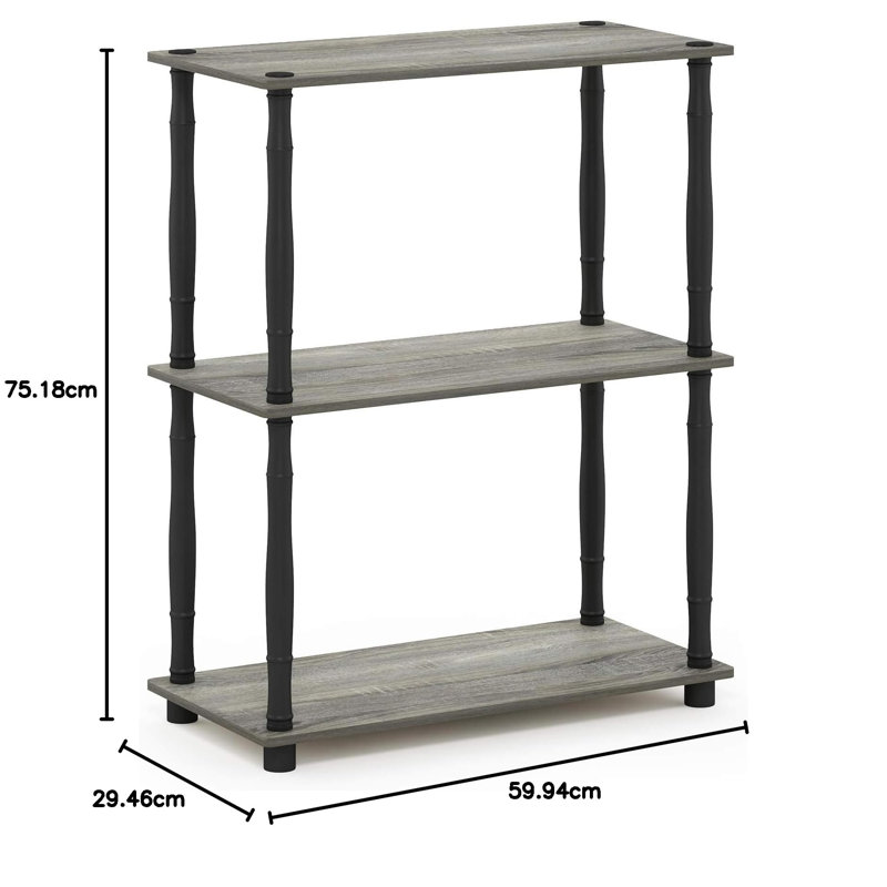 Étagère compacte à 3 niveaux pour usages multiples avec tube classique, Gris chêne français/noir
