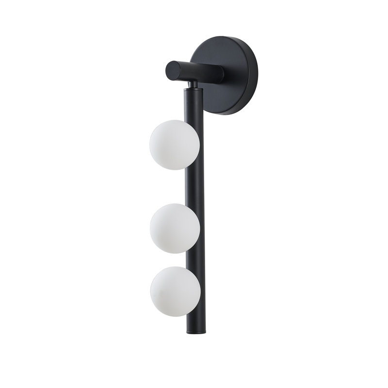 3-Light Metal Wall Sconce With Whtie Glass Shades, Matte Black