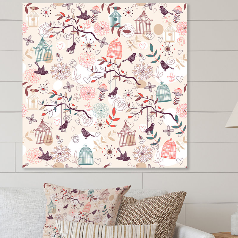 Motif d'oiseaux - peinture, H 16 po x l 16 po x P 1 po, Toile tendue