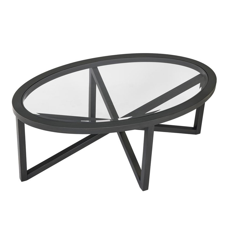 Michaelin Tempered Glass Coffee Table with Solid Wood Base, Black