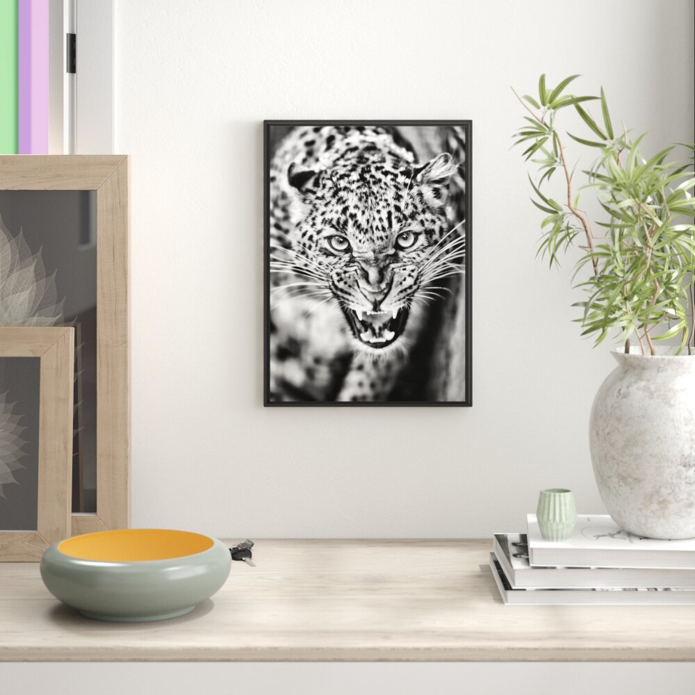 Gerahmtes Wandbild Fauchender Leopard