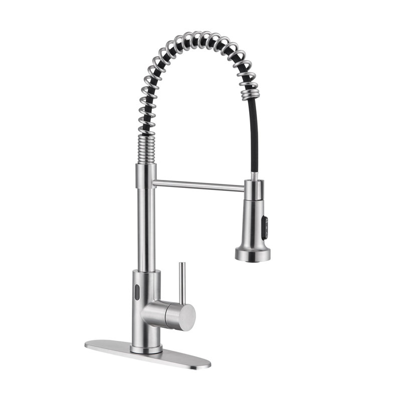 Brushed Nickel Touchless Pull-Down Kitchen Faucet with Spray