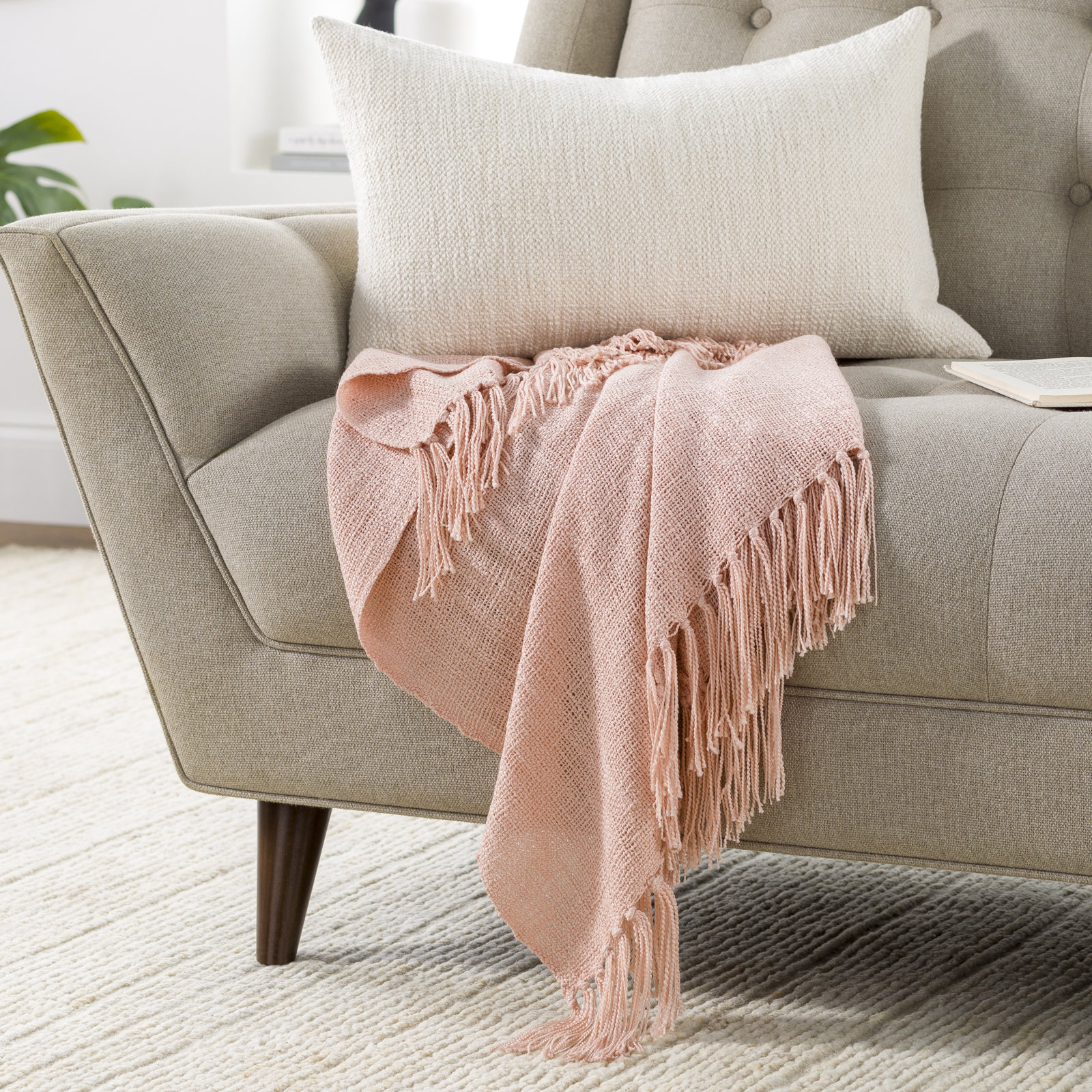 Dennie Heated Knit Throw Blanket, Pale Pink