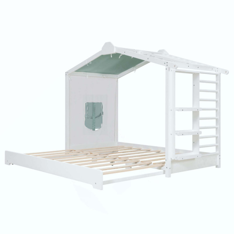 Lit House avec lit gigogne et tablettes latérales, White