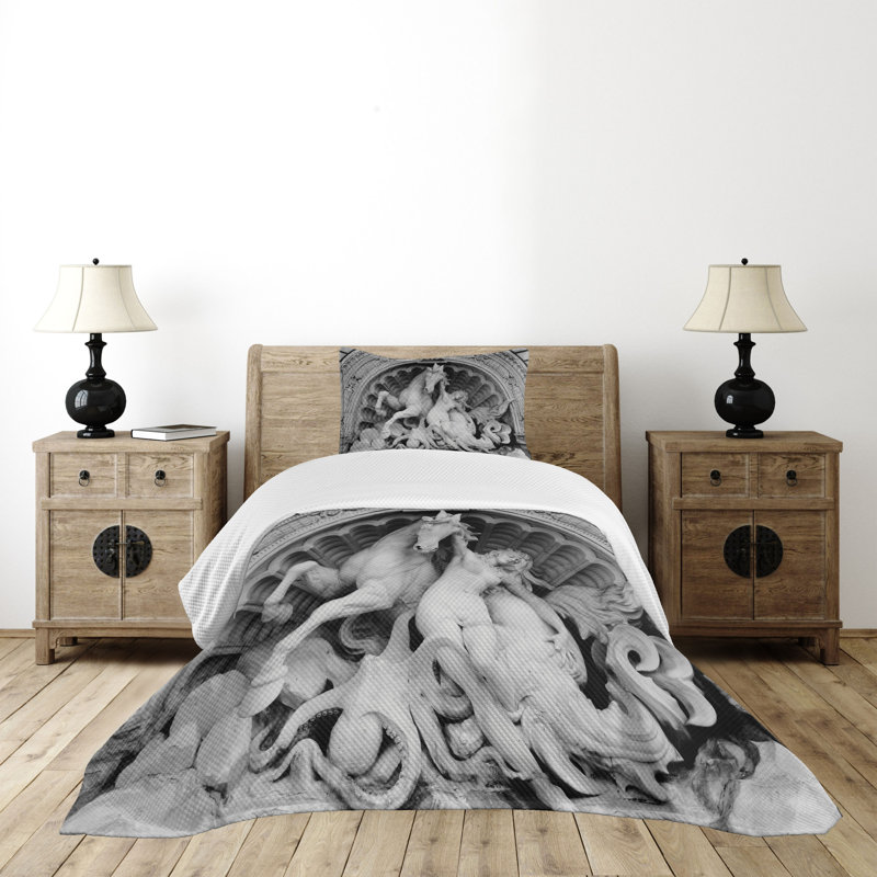 Ambesonne Grey Bedspread, Twin Bedspread + 1 Standard Sham