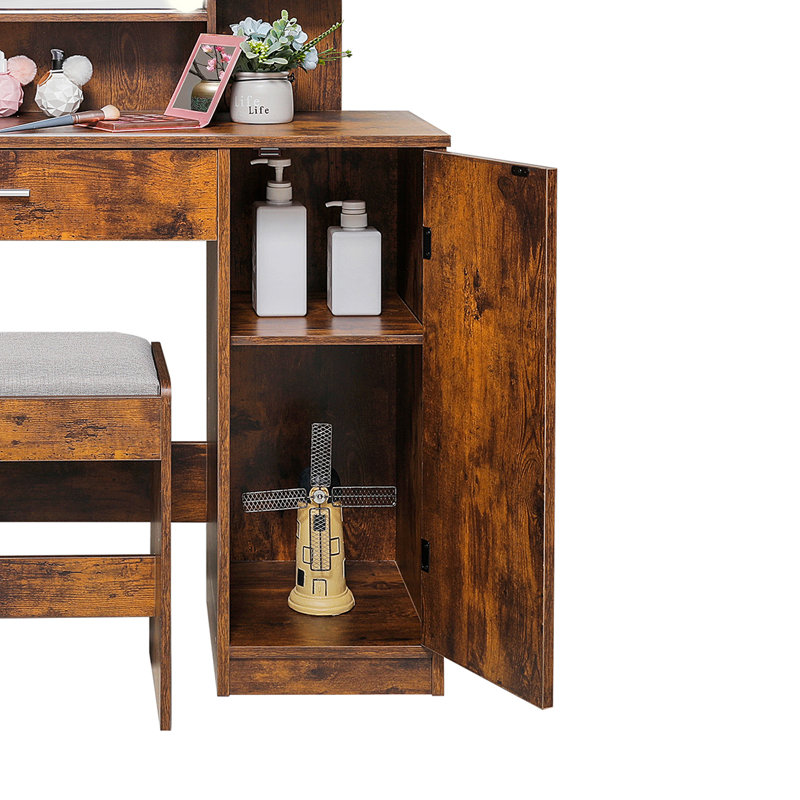 Ensemble coiffeuse avec tabouret et miroir Dasher, Marron
