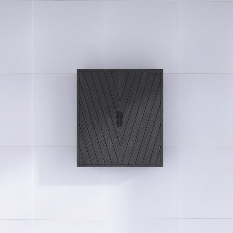 Armoire de salle de bain murale rayée 26 "avec portes et tablette, Noir mat