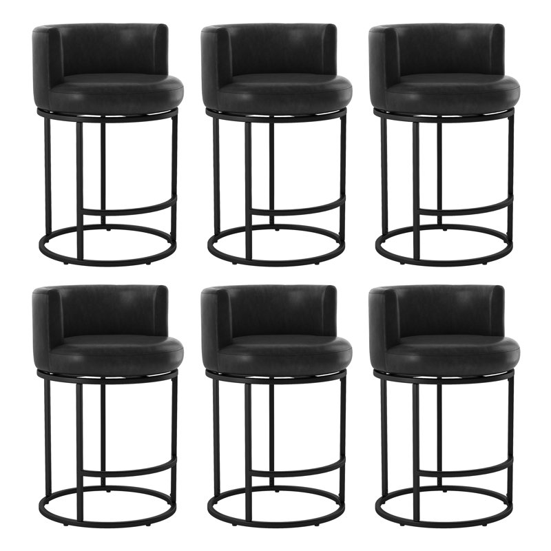 Counter Height Bar Stools, Black/Faux Leather