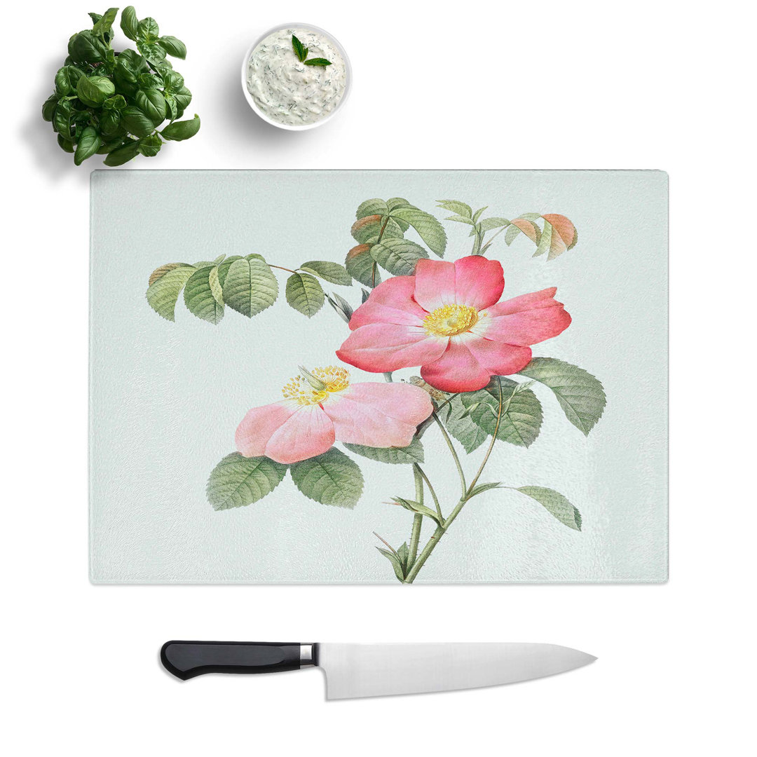 Glass French Rose in Pink by Pierre-Joseph Redoute Chopping Board