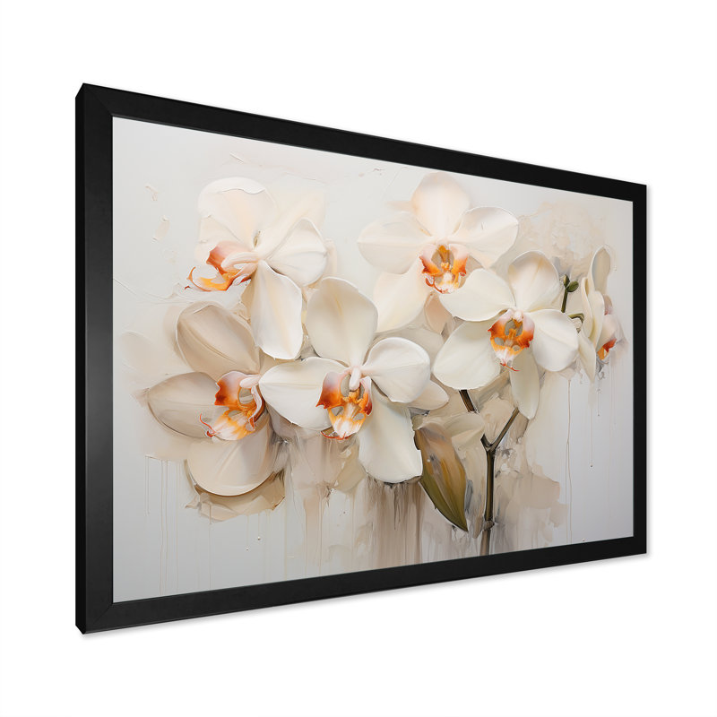 Orchidées beiges tranquillité II sur toile, H 24 po x l 32 po x P 1 po, Cadre simple noir