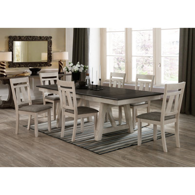Table de salle à manger de style chalet 6 pièces, table extensible, chaises rembourrées, bois massif, mobilier transitionnel sophistiqué 5 pièces deux tons, pratique