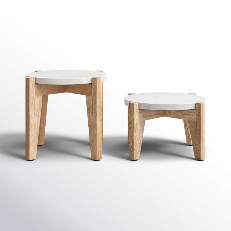 Support pour plante rond 2 pièces Durham, Blanc / Naturel