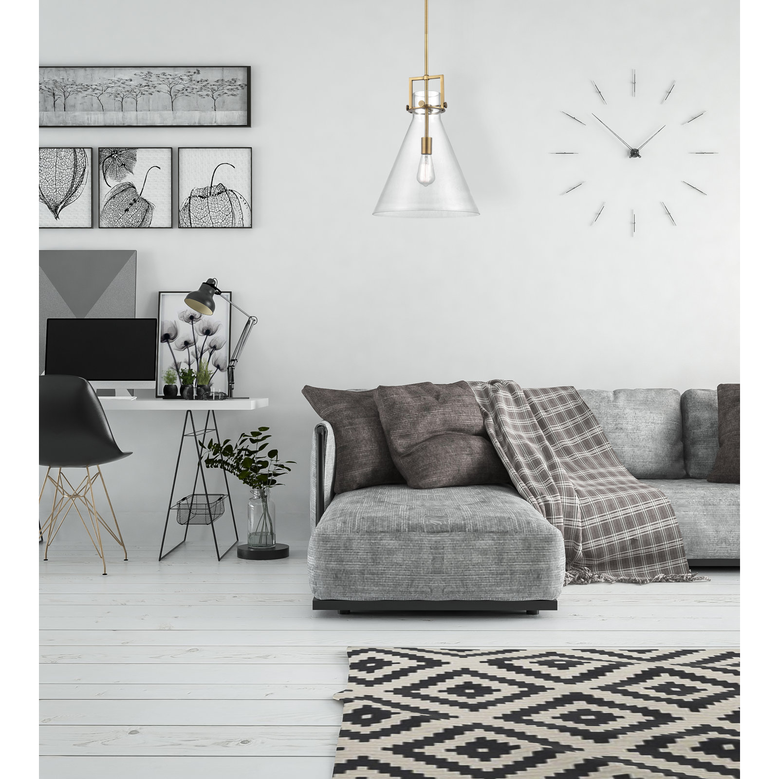 Coterie Single Light Glass Dimmable Pendant, Brushed Brass, Clear, 17" H x 14" W x 14" D