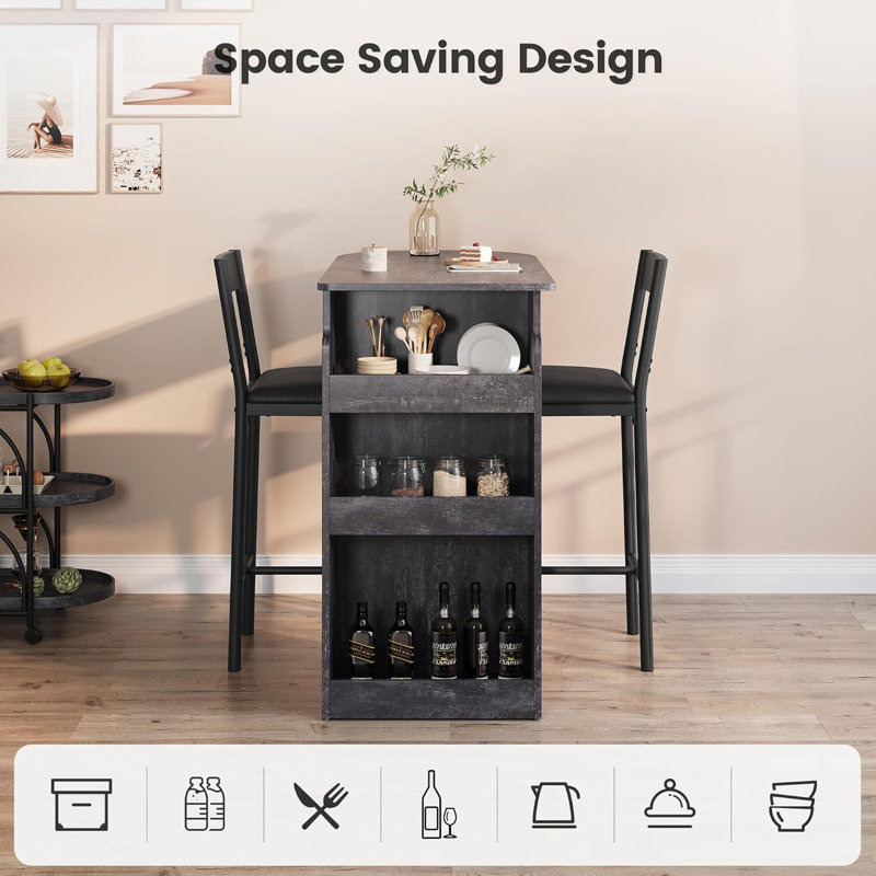 3 Piece Table Set with Three Tier Storage Shelf, Grey