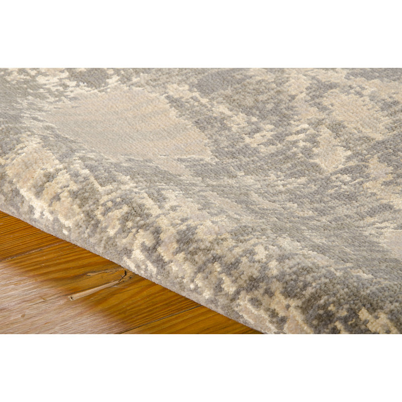 Tapis gris en laine / soie à motif abstrait Huckle, Tapis de couloir : 2 pi 5 po x 10 pi