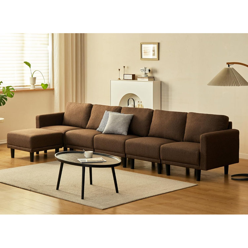 Canapé à accoudoirs carrés de 104,6 po Kaceson, Lin brun, H 29,3 po x l 104,6 po x P 29,5 po