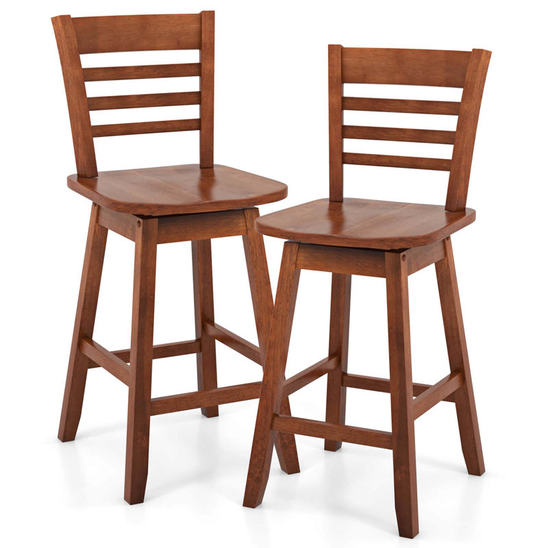24.5" Counter Height Bar Chairs Swivel Bar Stools With Hollow Backrest, 2, Brown