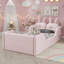 Lit plateforme tapissier simple avec coussin en lapin, lit tapissier pour enfants avec rails latéraux amovibles