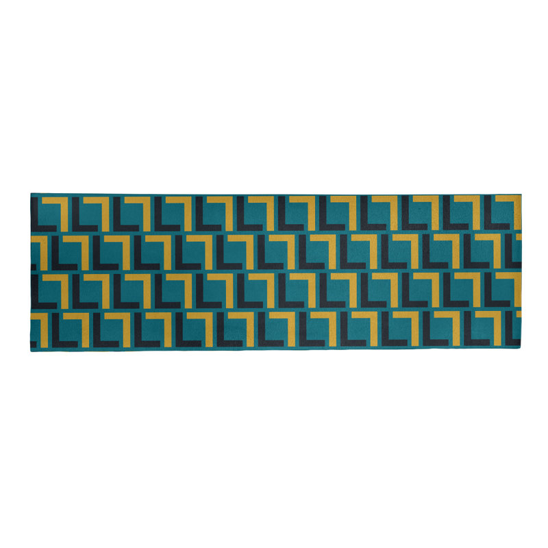 Tapis de couloir à motif géométrique vert / noir / jaune