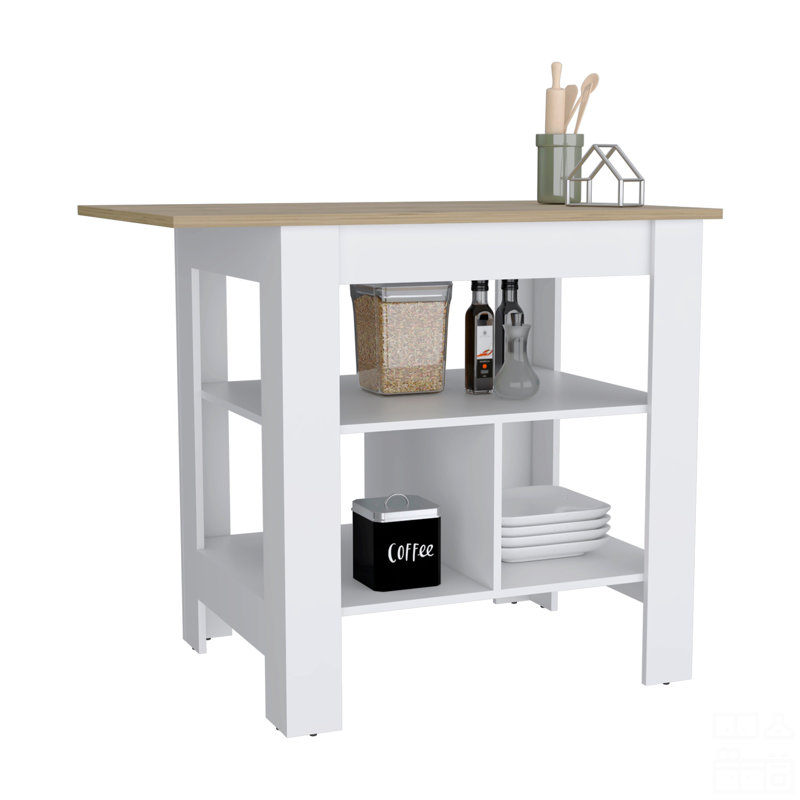 Kitchen Island, Kitchen Table 35" H, 3 Open Shelves