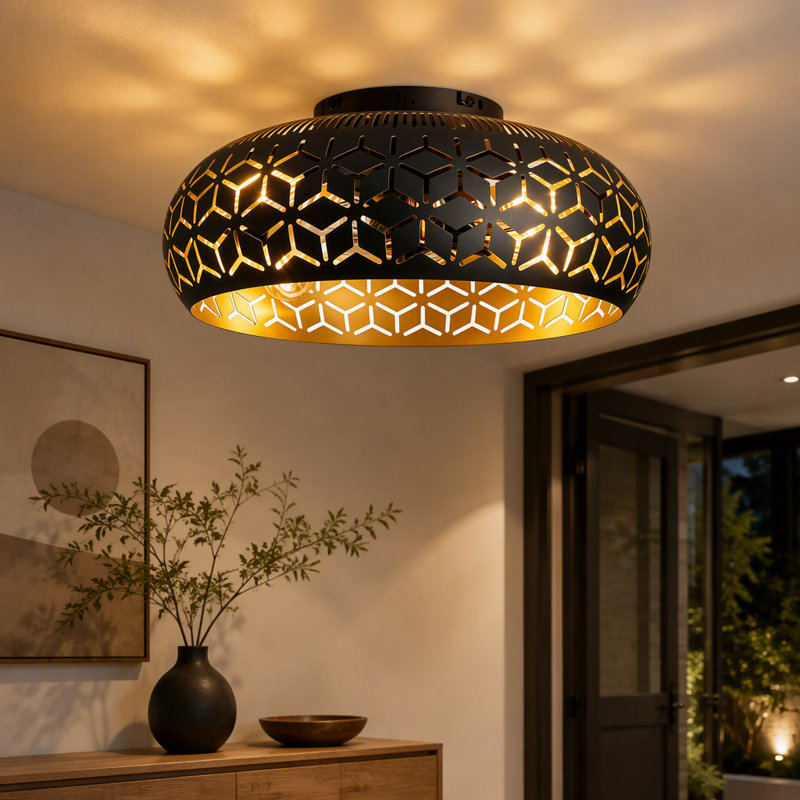 Ventilateur de plafond à cage noir et doré, avec trousse d'installation et télécommande, moteur à courant continu réversible à six vitesses avec minuterie, adapté pour le salon, la salle à manger et la chambre à coucher, ampoule non incluse.