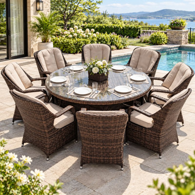 8-Person Outdoor Brown Dining Table Set