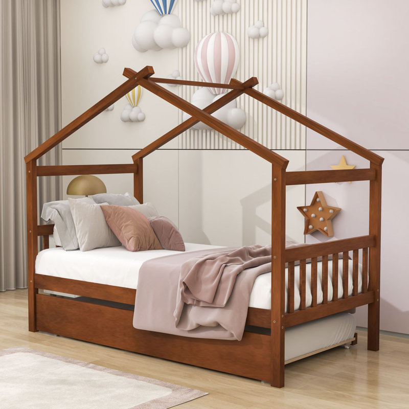 Agaro Twin House Beds Platform Bed with Trundle by  Isabelle & Max™, Walnut