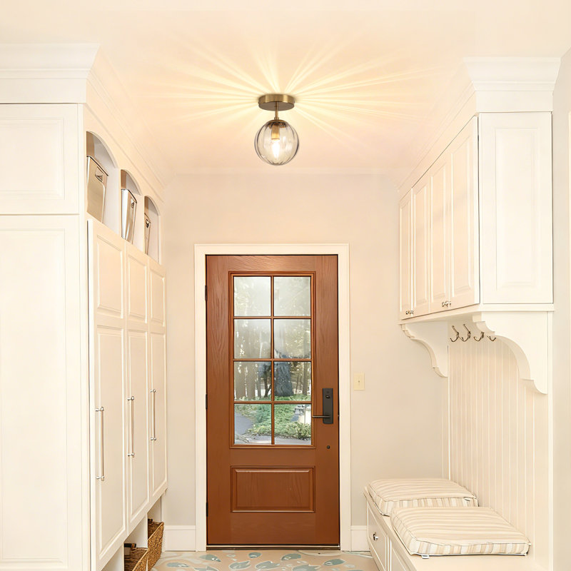 1 - Light Glass Semi Flush Mount Ceiling Light, Brushed Gold