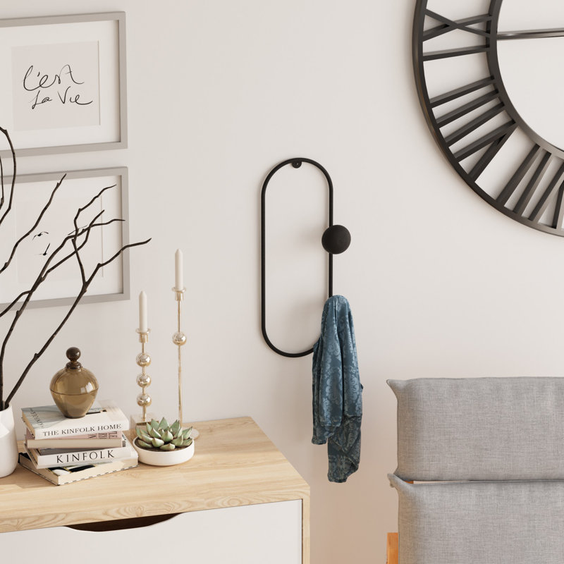 Crochet mural en métal durable, noir, 6,7 x 2,8 x 16,1 pouces | Corps 100% métal, épaisseur de 0,4 po | Supporte jusqu'à 22 lb | Idéal pour le vestibule, la cuisine et l'organisation de la salle de bain, design élégant et fonctionnel