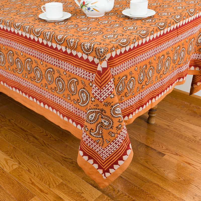 Lyden Rectangle Paisley Cotton Tablecloth, 108" x 90", Orange