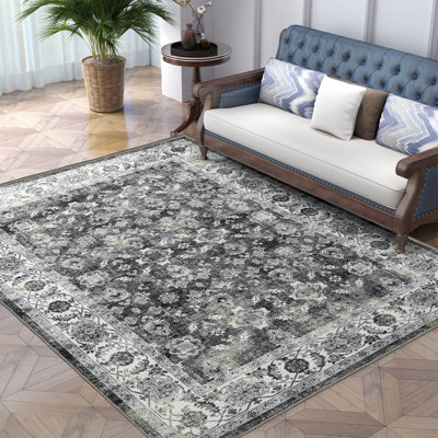 Anran Machine Washable Oriental Grey Area Rug