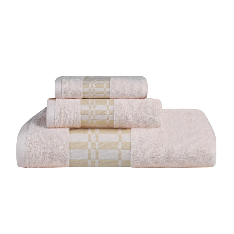 Davis Larissa Cotton Medium Weight Geometric Border 3 PC Assorted Towel Set, Ivory