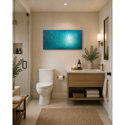 Hand-Painted Blue Petal Texture Wall Art, 3D Layered Abstract Floral Wrapped Canvas, Modern Coastal Spa Decor
