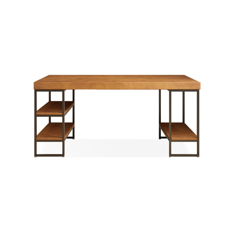 Bureau d'art brun et noir en bois massif et fer, H 29,53 po x l 59,06 po x P 23,62 po