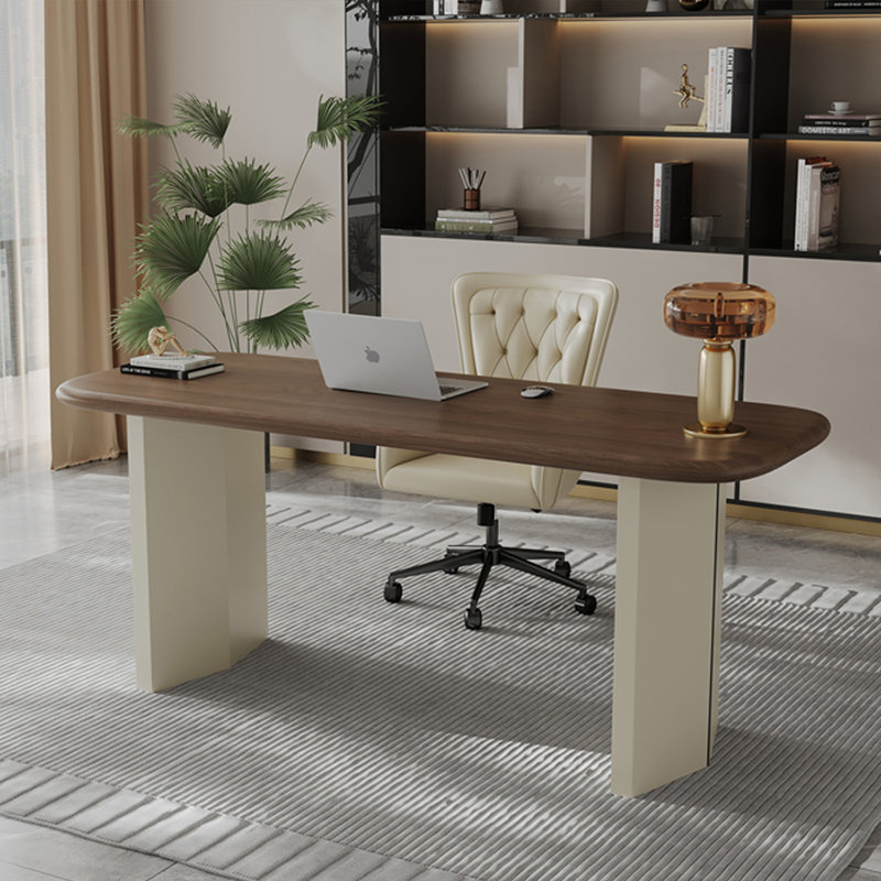 Bureau rectangulaire en bois manufacturé brun noisette + kaki, H 29,53 po x l 70,87 po x P 27,56 po