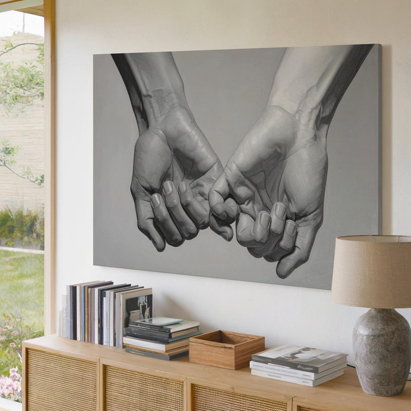 «Mains jointes», reproduction au crayon à l'échelle de l'unité et de la confiance, art mural sur toile, prêt à accrocher