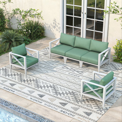 MBY 5-Piece Oversized Aluminum Patio Furniture Set–White Outdoor Conversation Sofa Set with Coffee Table, Deep Seating, Rust-Proof, All-Weather for Backyard, Deck, Balcony