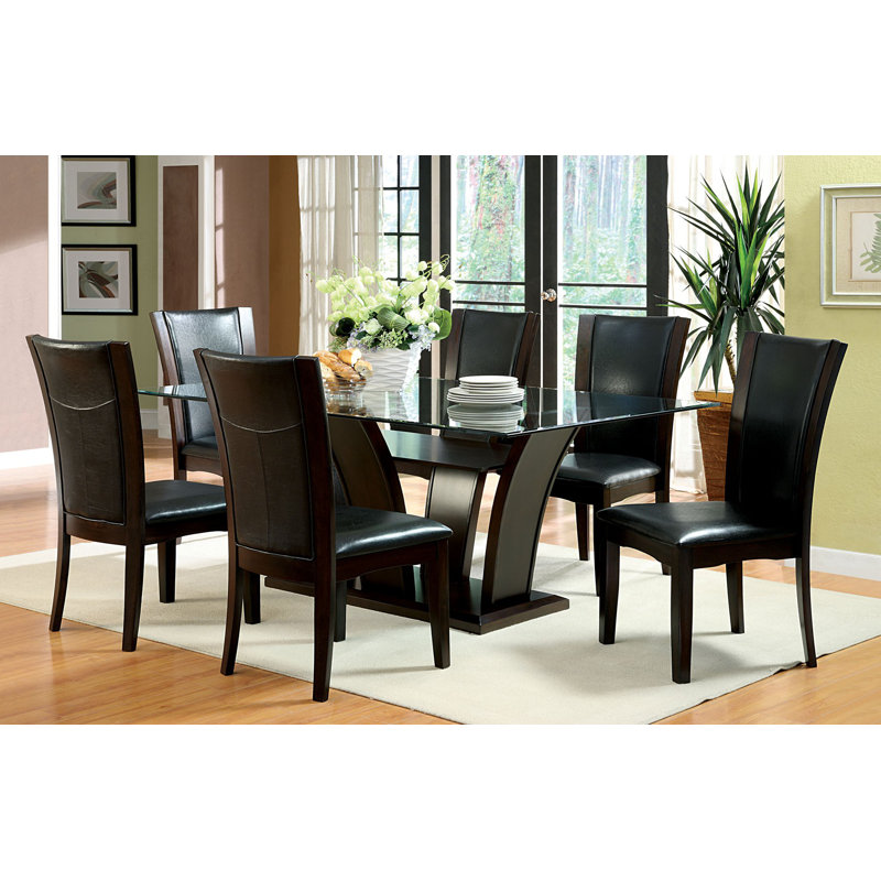 Margrett Glass Top Dining Table, Brown Cherry