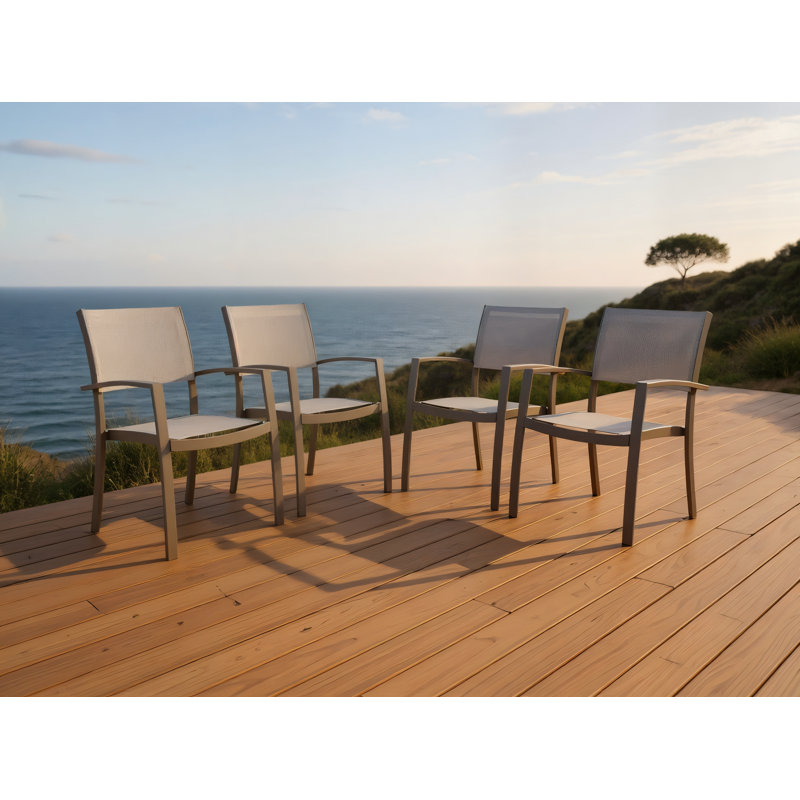 Chaises de salle à manger d'extérieur empilables en aluminium 4 pièces pour patio, Gris clair