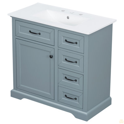 Meuble-lavabo 36 po avec lavabo, lavabo en céramique, 2 tiroirs basculants, charnières de porte à fermeture en douceur