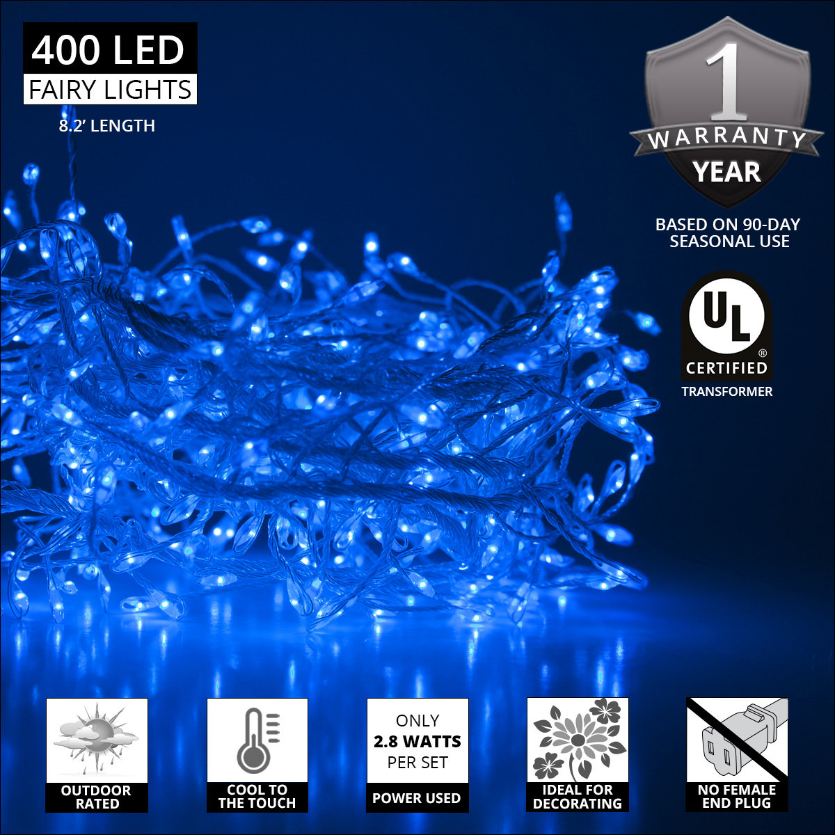 8' LED Fairy Light Garland String Lights, Blue