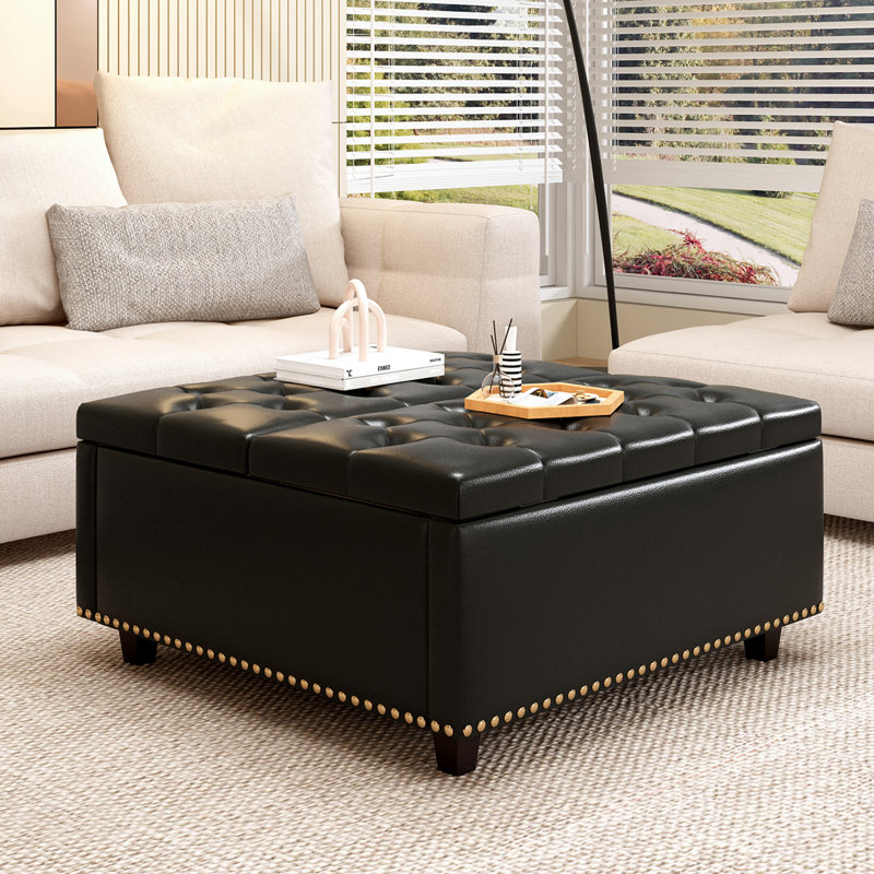 Square Tufted Upholstered PU Ottoman