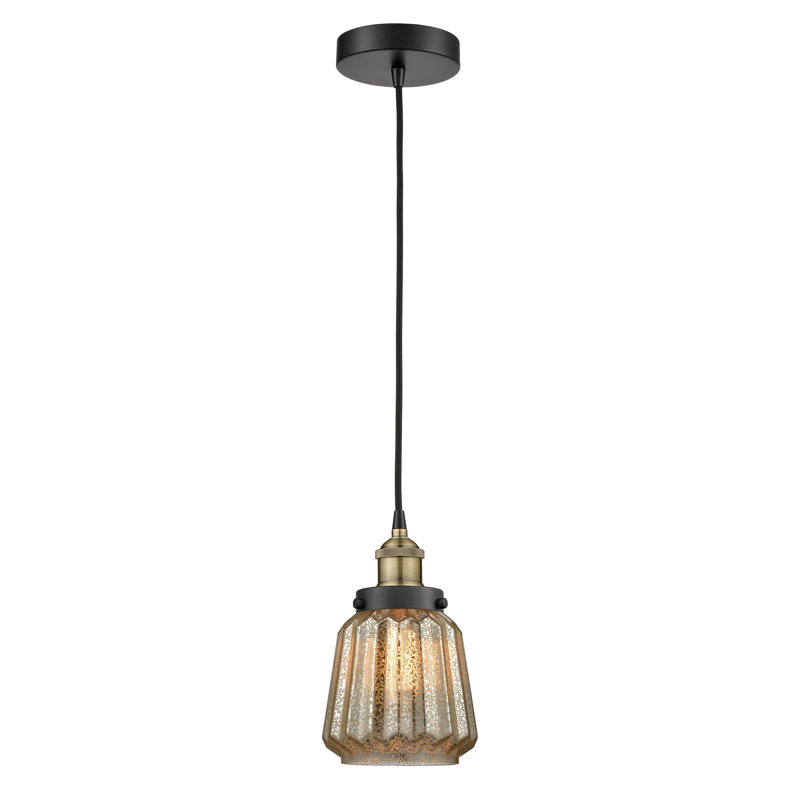 Luminaire suspendu conique à 1 lumière Cahaba, Halophane blanc mat, Laiton antique noir